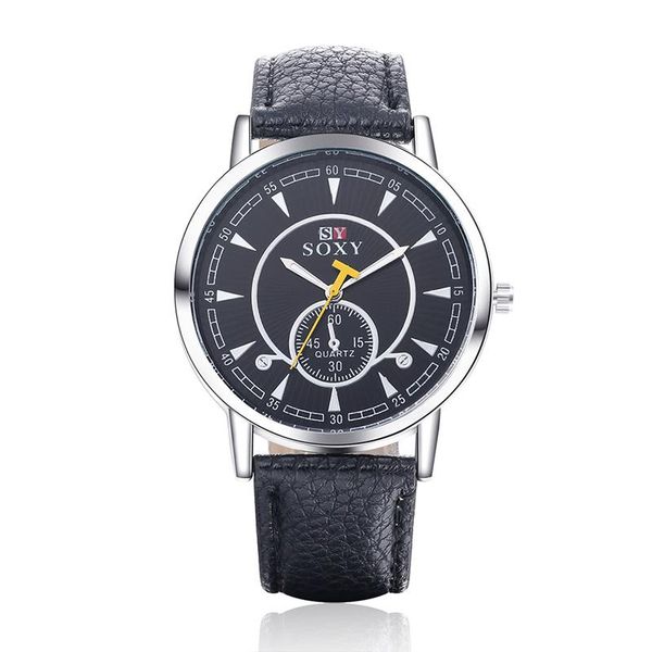 

wristwatches 2021 soxy fashion men necessary business watch leather strap quartz watches analog hombre hour, Slivery;brown
