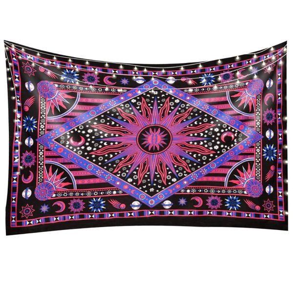 

tapestries tie-dye tapestry polyester hangings pastoral floral 32*26*1cm bohemian style burning sun moon planet print tapestrys