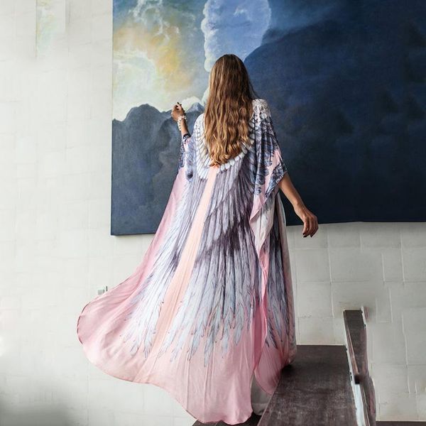

women's swimwear 2021 boho dress robe plage bikini cover up over size summer women maxi chiffon beach pareo long, White;black