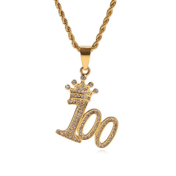 

pendant necklaces hip hop crown necklace men's stainless steel accessories, Silver