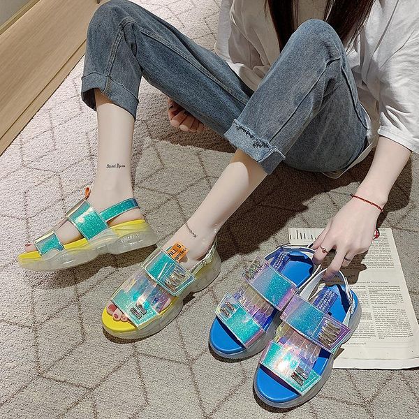 

high heels women's sandals shiny luminous shoes sandals tendon platform platform shoes transparent plus size 35-43, Black