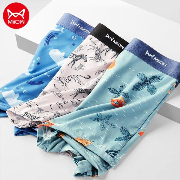

Underpants MiiOW 3pcs Authentic Printing Men Underwear Ice Silk Seamless Boxers Short Men's Sexy Mesh Boxershorts Quick-dry Panties Trunks, Black;white