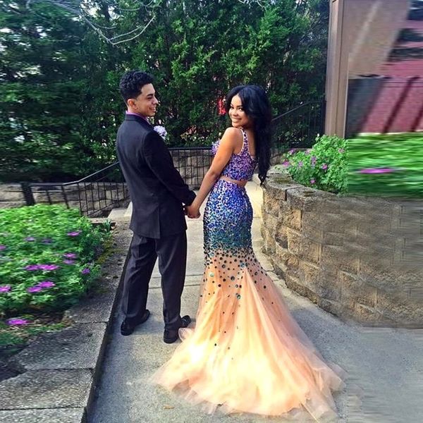 

new champagne 2021 beading crystals two pieces mermaid prom es twinkly sequined engagement formal long evening party gowns vn22, White;pink