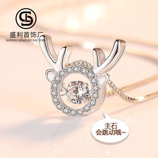 

jewelry highly quality women party wedding lovers gifts925 sterling silver smart deer have you necklace pendant micro inlaid elk horn fashio