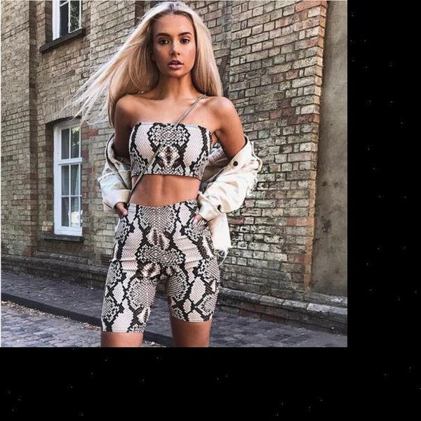 

2021 summer women snake shinny crop mini shorts bodycon 2 piece set outfits jumpsuit sets woman clothes streetwear, Gray
