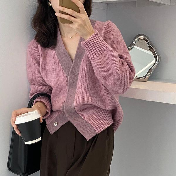 

women's knits & tees loose korean style casual kintting cardigan women v neck patchwork streetwear vintage harajuku sweater coats femal, White