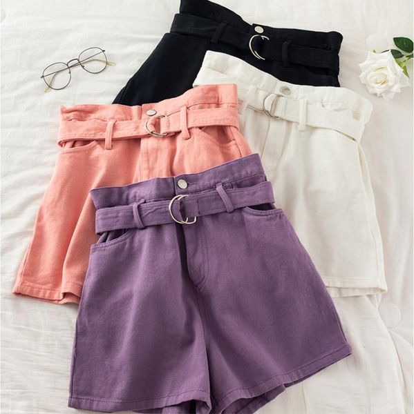 

women's jeans shorts female 2021 summer high-waisted denim solid color teenagers simple crimping woman jfmhrx, Blue