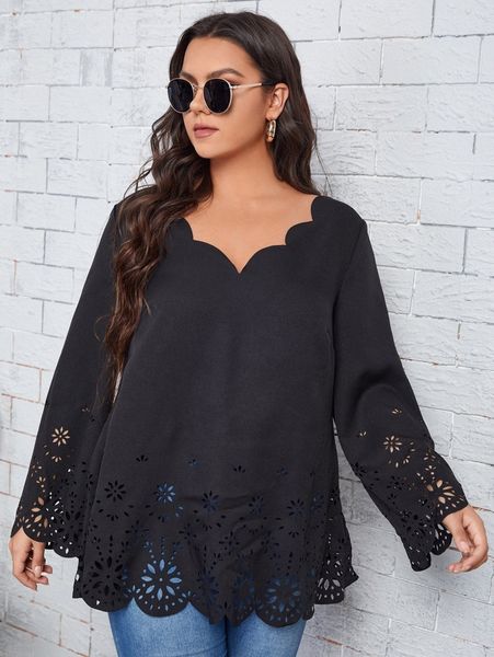 

plus scallop laser cut solid m0yg#, Black