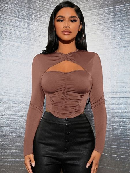 

sxy keyhole neck ruched asymmetrical hem tee z9jl#, White