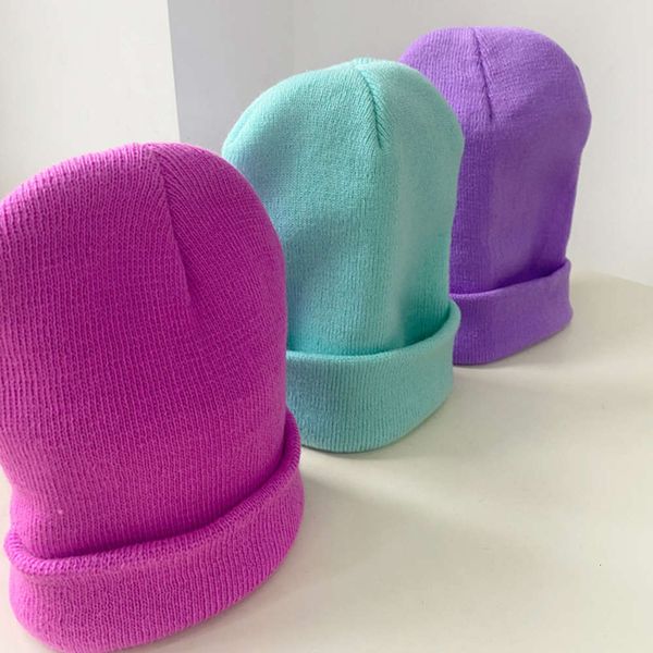 

hat knitted female pullover melon skin warm wool in autumn and knitted solid color, Blue;gray