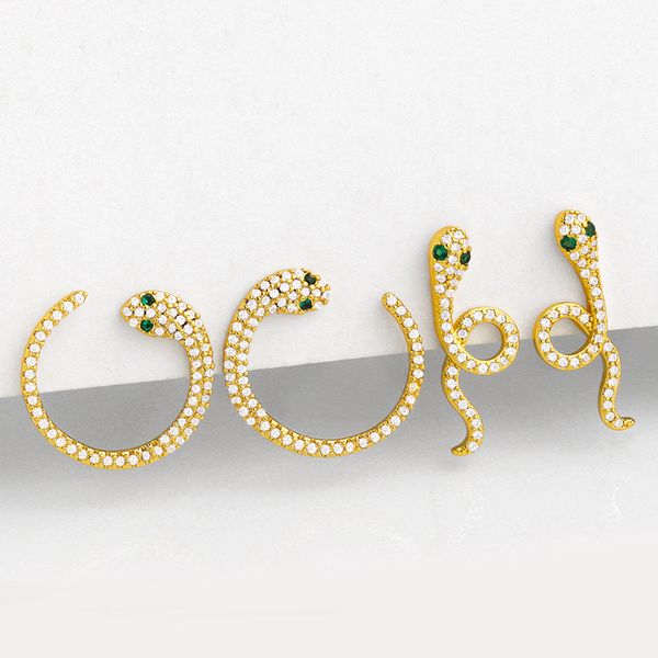 

earring exaggerated personality stud with diamonds retro hip hop c shaped snake girl jewelry, Golden