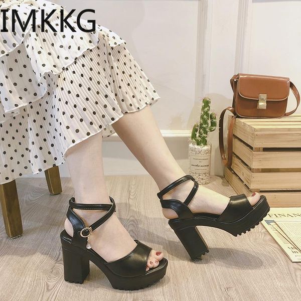 

dress shoes summer fashion women sandals thick heel platform ladies waterproof peep toe ankle strap high heels 2021, Black