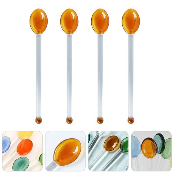 

4 pcs heat resistant glass spoons clear coffee spoon long handle dessert spoon