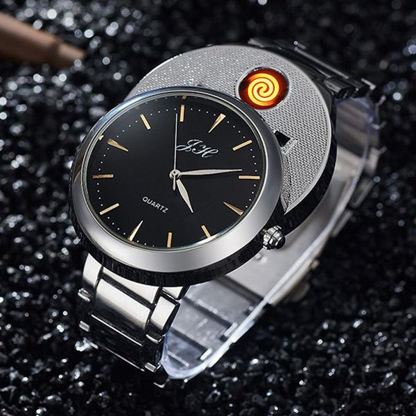 

wristwatches 2021 fashion men watches flameless usb charging lighter tungsten wire quartz clock relogio masculino, Slivery;brown