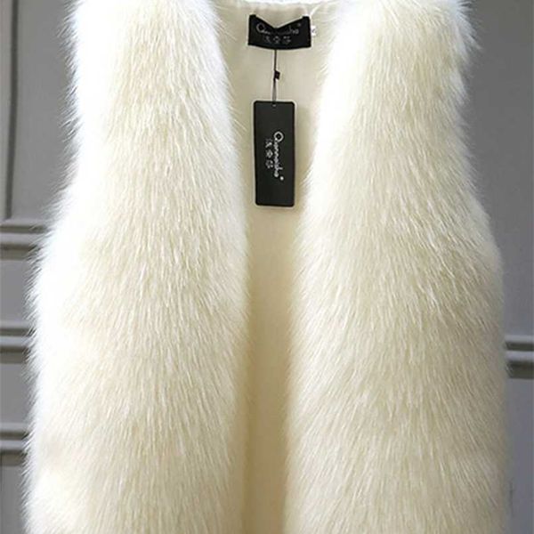 Gilet di pelliccia da donna Gilet da donna autunno Gilet di pelliccia sintetica Cappotto bianco caldo nero grigio Cappotto senza maniche 3XL di grandi dimensioni 211110