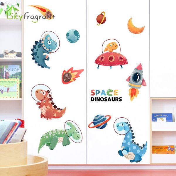 Bonito Espaço Pequeno Dinossauro Adesivos de Parede Adesivo Dos Desenhos Animados Auto-Adesivo Crianças Decoração Decoração Do Bebê Decoração Do Bebê Decoração 210308