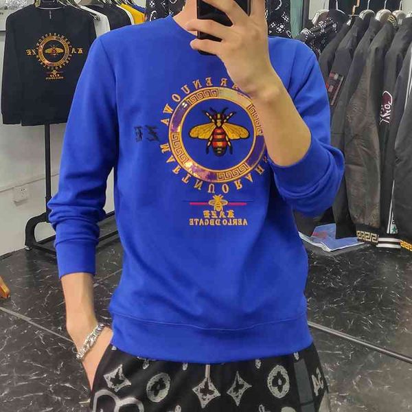

men's fashion brand hoodie bee sequin embroidery pullover bottomed shirt european men's sweater, Black