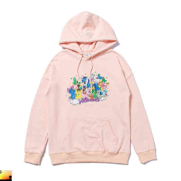 Vetements Hoodies Tişörtü Erkek Kadın Hayvan Dünya Unicorn Hippo Vetement Hoody Pembe Renk G1202