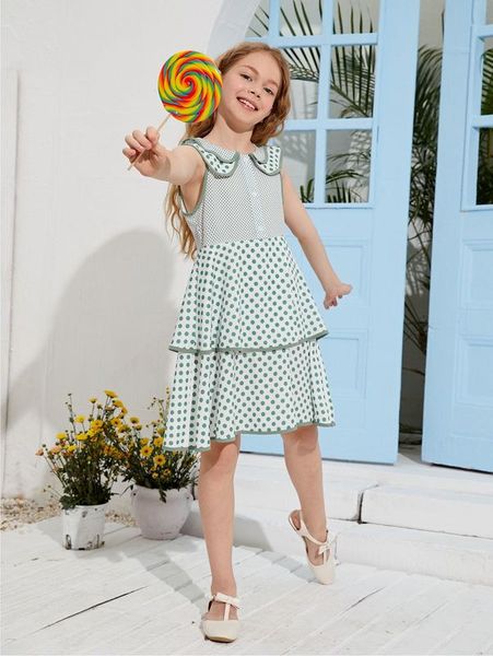 

girls peter pan collar polka dot dress she, Red;yellow