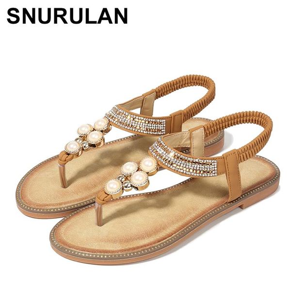 

snurulan 2021 summer new trends wild pearl elastic plus size women beach sandals casual shoes c945, Black