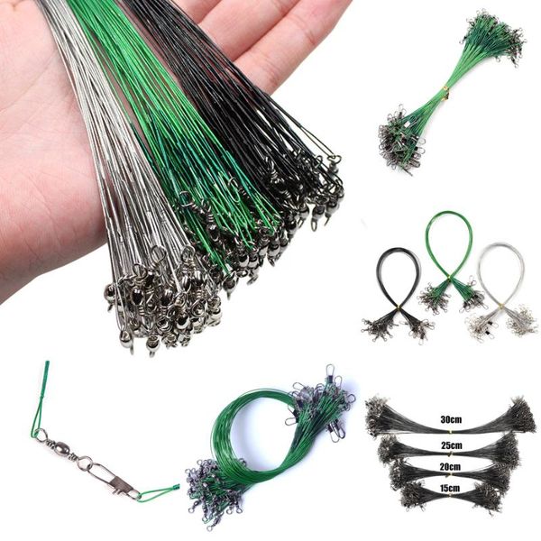 

braid line 20pcs anti bite steel fishing wire leader with swivel accessory lead core leash