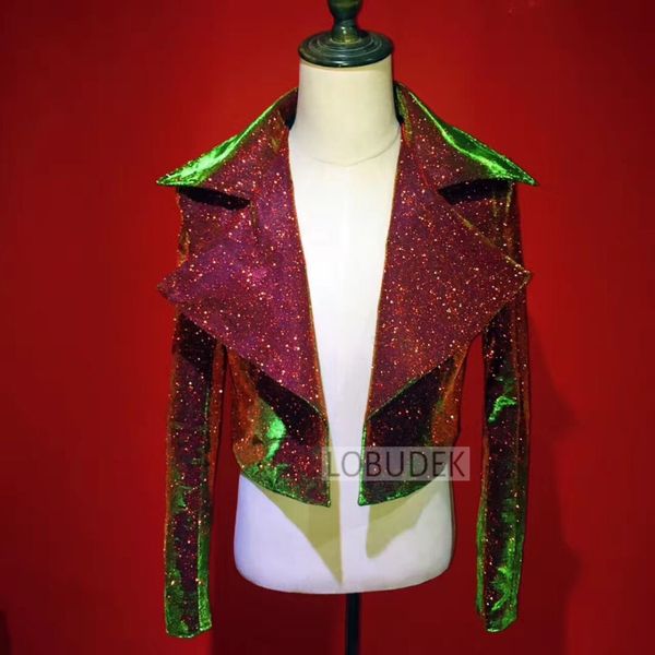 

male short jacket bling gold powder tide coat bar nightclub dj singer ds costume mens singer musical vocal concert stage outfit, Black;red
