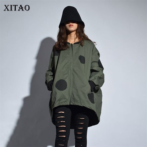 [Xitao] Avrupa Varış Sonbahar Rahat Kadınlar Polka Dot Baskı Standı Yaka Ceket Kadın Tam Kollu Gevşek Ceket LJT3848 211109