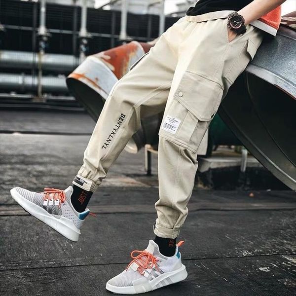 

harajuku cargo spring autumn women pants ankle length korean streetwear drawstring hip hop harem men casual sport trousers, Black