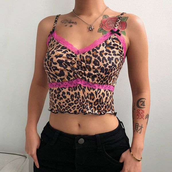 

women's tanks & camis leopard vest camisole sleeveless backless spaghetti strap lace trim crop cami tank summer 2021, White