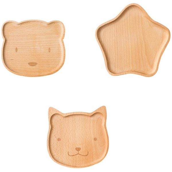 

dishes & plates solid wood cute cartoon wooden plate children's fruit beech plate, 3pcs