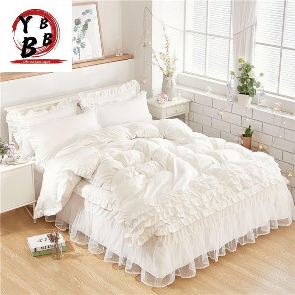 

bedding sets luxury white for kids girls  twin king size duvet cover lace bed skirt set pillowcase wedding bedclothes