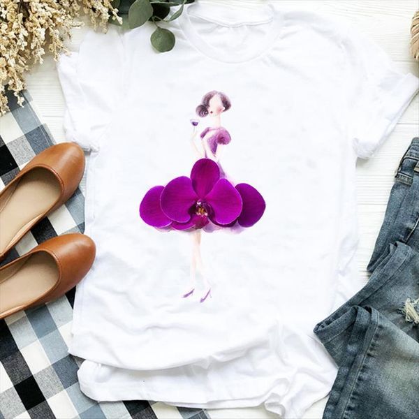 

floral plant cute 90s style womens t shirts fashion casaul print tee shirt clothes female graphic, White