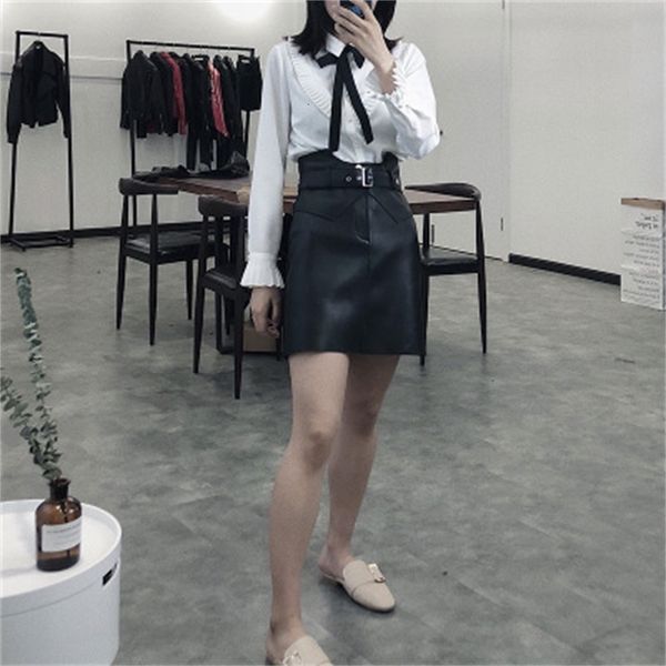 

2021 new fashion genuine sheep leather skirt g15 iygg, Black