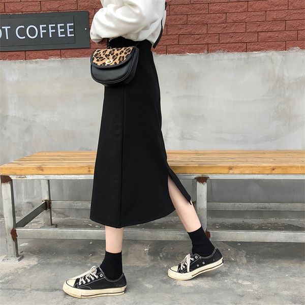 

2 colors autumn high waist straight pencil skirts womens casual solid color high waist long pencil skirts womens (x985) 210311, Black