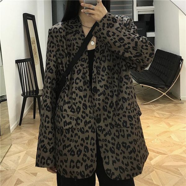 

new korean women's retro leopard print loose casual suit jacket, White;black