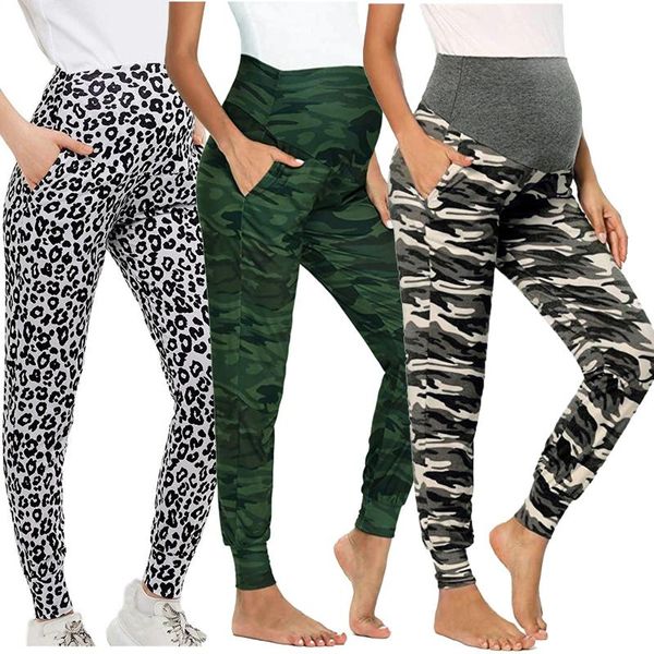 

maternity bottoms women's pants camouflage casual active pant stretchy comfortable lounge with pockets pregnant women clothes, White