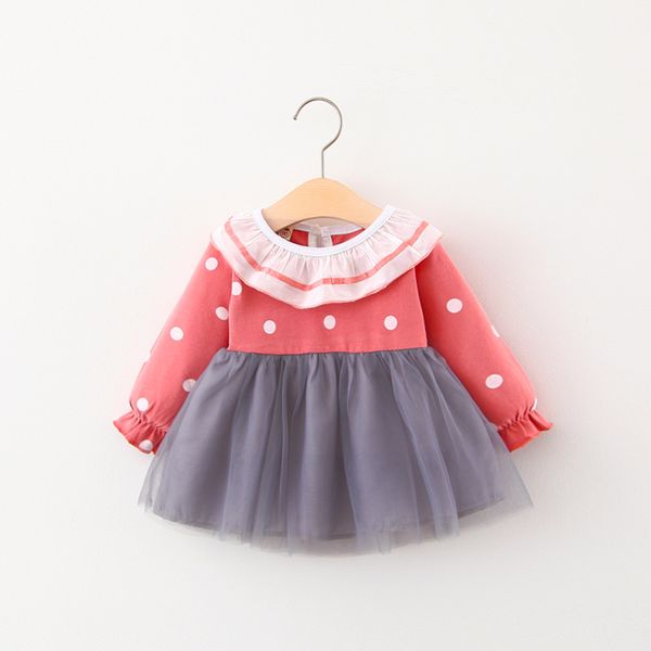 

princess kids baby dress polka dot patchwork toddler infant clothes dresses chiffon mesh girl dress kids clothes, Red;yellow