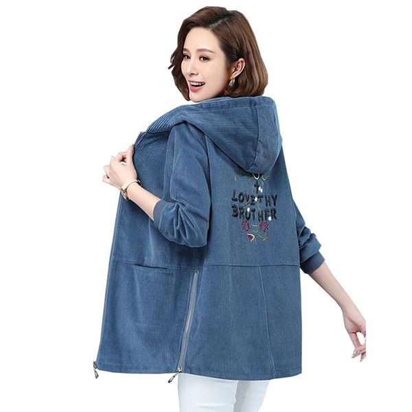 

women's jackets corduroy jacket women spring autumn middle-aged outerwear female mid-length embroidered windbreaker ladies overcoat, Black;brown