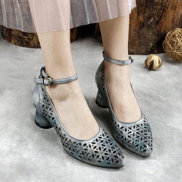 

johnature 2021 new spring/autumn retro genuine leather pointed toe hollow shallow slip-on high heels lady shoes pumps, Black