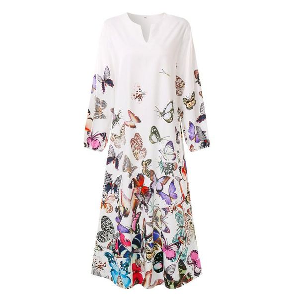 

casual dresses fashion v neck long female t shirt streetwear plus size vestidos women loose dress butterfly printed ladies, Black;gray