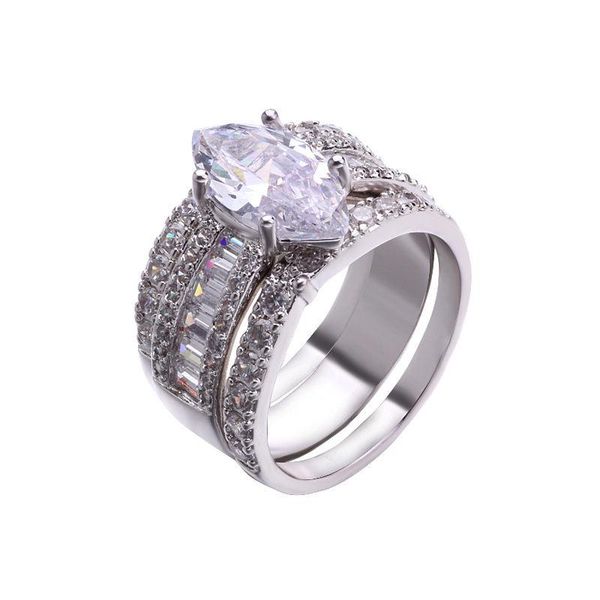 

cluster rings luxury white bridal wedding ring set jewelry promise for women original size5-11, Golden;silver