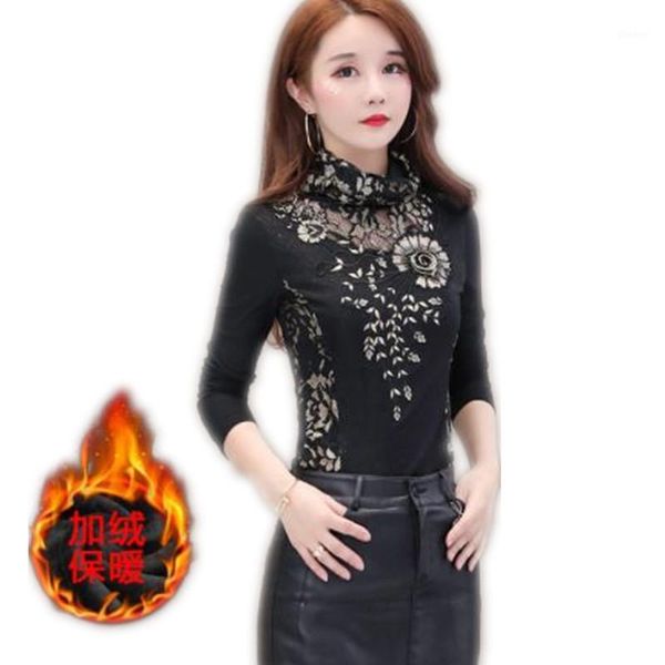

thick women lace blouses winter 2019 autumn basic shirts female mesh long sleeve warm blusa feminina plus size 7xl m2211, White