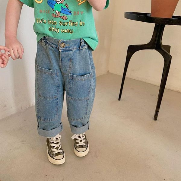 

jeans 2021 spring kids pants girls loose casual denim, Blue