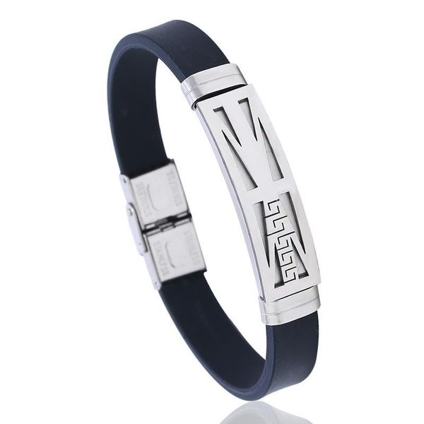 

tennis classic black silicone cuff bracelets geometry stainless steel charm men bangle bracelet decorations wrist jewelry supplier, Golden;silver