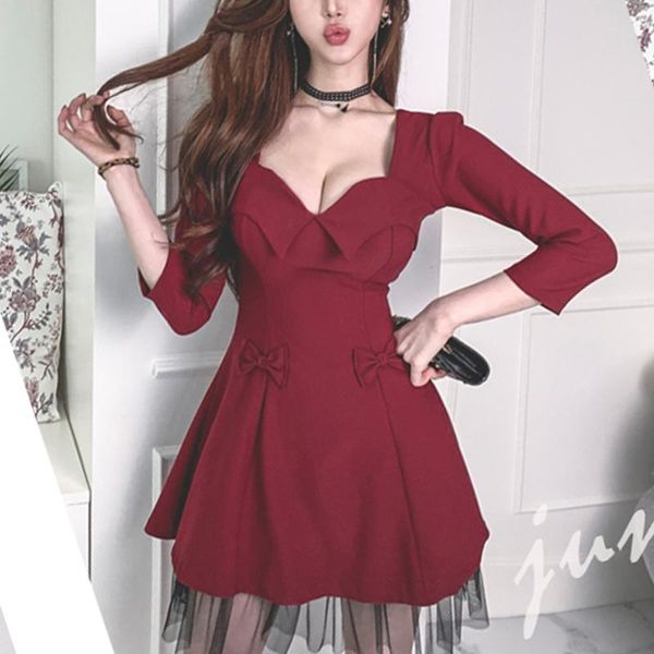 

casual dresses women princess mini dress v- neck high waist a-line mesh party year elegant clothes, Black;gray