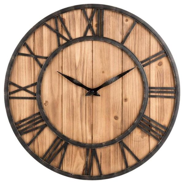 

wall clocks european style wooden clock metal non-ticking quartz sticker lightweight mute movement hall kitchen home decoration