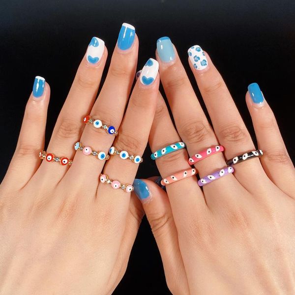 

cluster rings neon enamel colorful eye zircon ring for women, gold plated adjustable stackable opening jewelry gift, Golden;silver