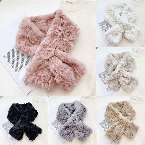 

scarves women men fluffy cross scarf furry collar neck warmer plush thick warm shawls wraps solid color faux fur, Blue;gray