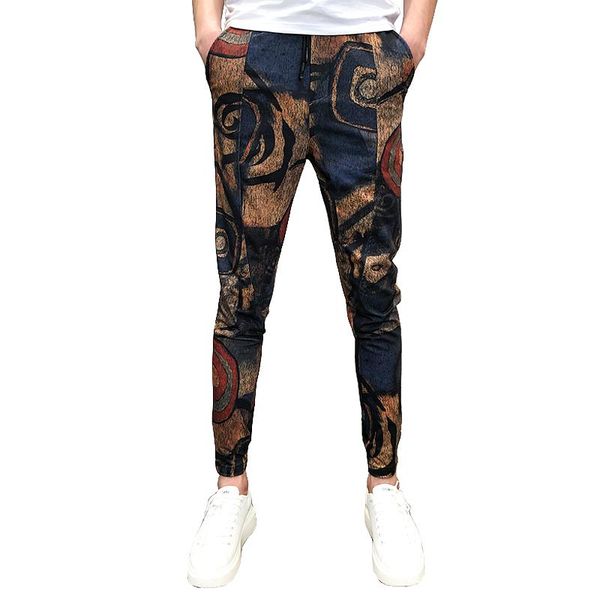 

men's pants personality printing joggers trousers mens summer streetwear male hip hop casual harem pantalon homme moletom masculino, Black