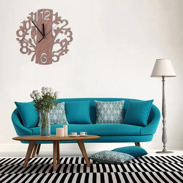 

creative wooden tree-shaped wall clock living room bedroom simple art quartz 22cm without battery clocks